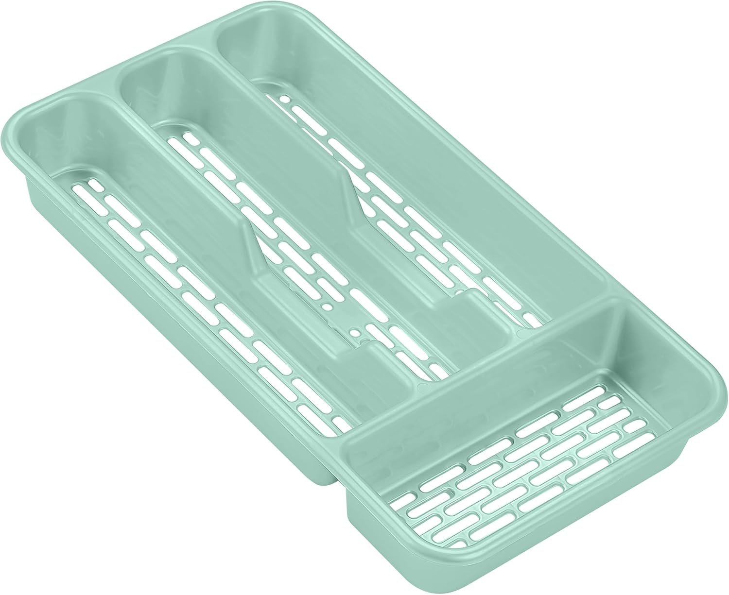 Small Tier Cutlery Tray Classic in Mint Green | BPA Free Plastic Drawer Organizer with 4 Compartments | Durable Kitchen Storage for Spoons Forks Knives Kids Cutlery | Space Saving Design