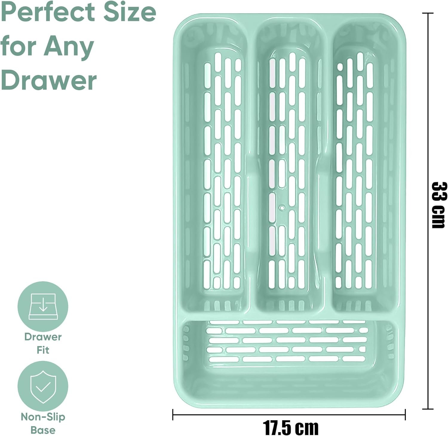 Small Tier Cutlery Tray Classic in Mint Green | BPA Free Plastic Drawer Organizer with 4 Compartments | Durable Kitchen Storage for Spoons Forks Knives Kids Cutlery | Space Saving Design - Image 2